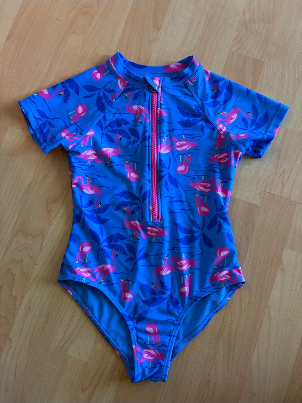 wonder nation Bright Blue One-Piece Swimsuit with Pink Flamingo Print